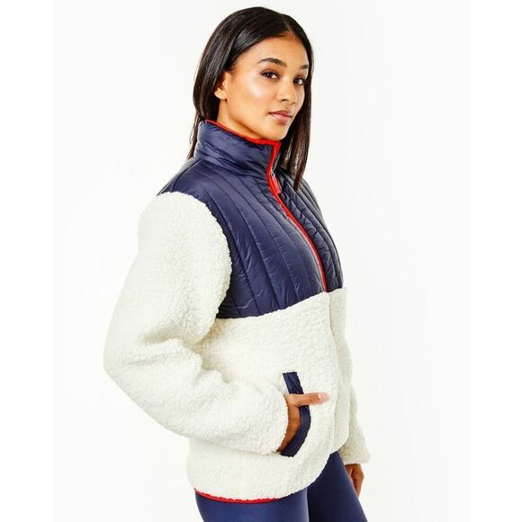 NWT Addison Bay Teddy Sherpa Brandywine Sherpa Jacket In Cream / Navy XL $288 - Picture 1 of 12